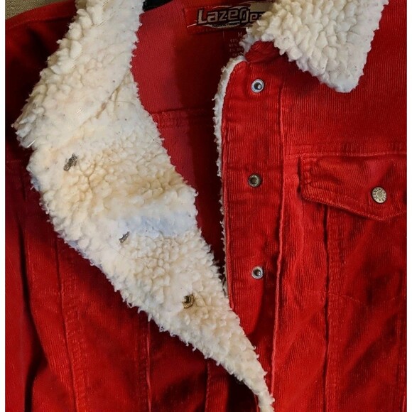 Retro Lazer Jeans Corduroy Jacket Medium Women Snap Buttons Red Sherpa Lined M - Picture 10 of 11